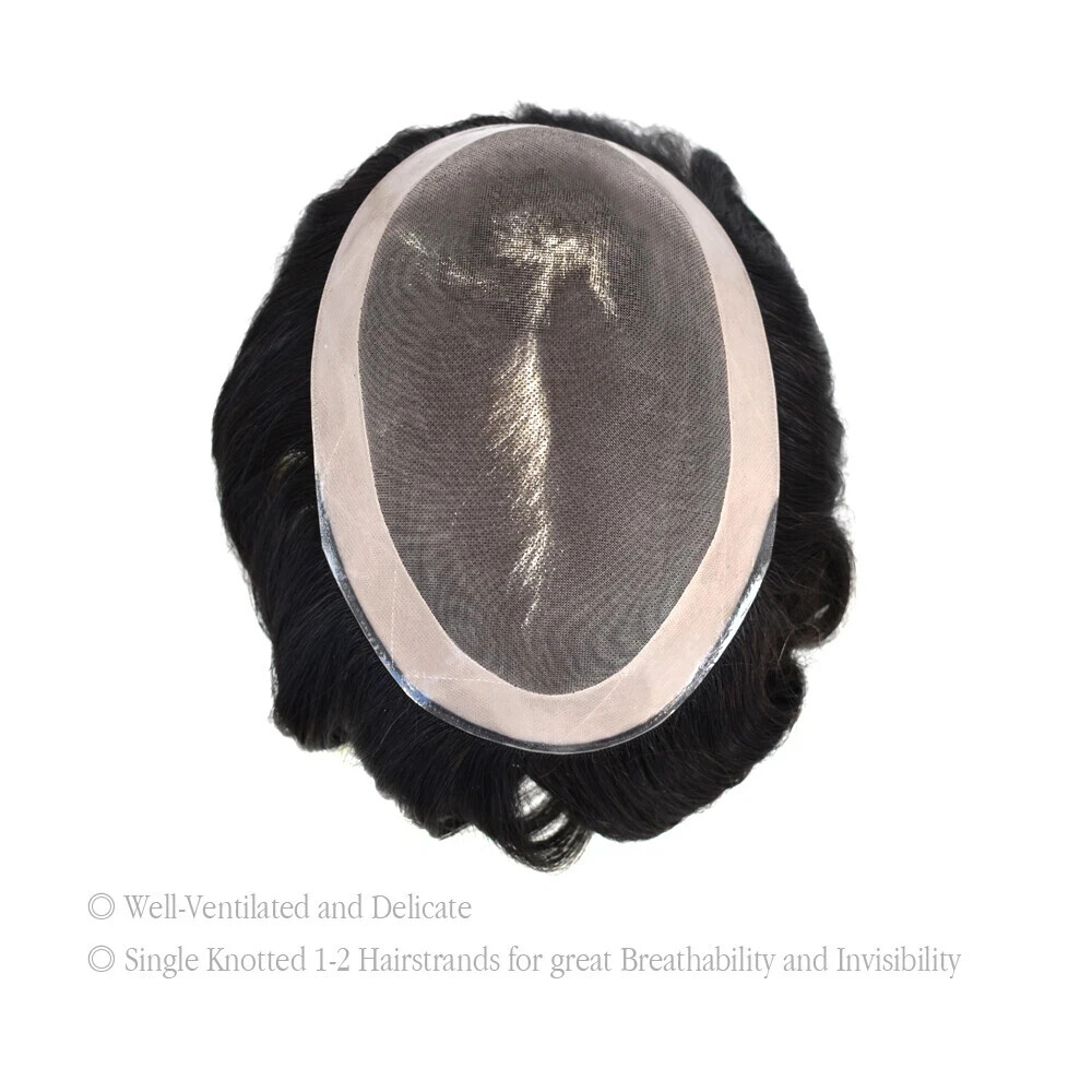 Mens Human Hair Replacement System Hairpiece Fine Mono Poly Skin Mens Toupee Wig