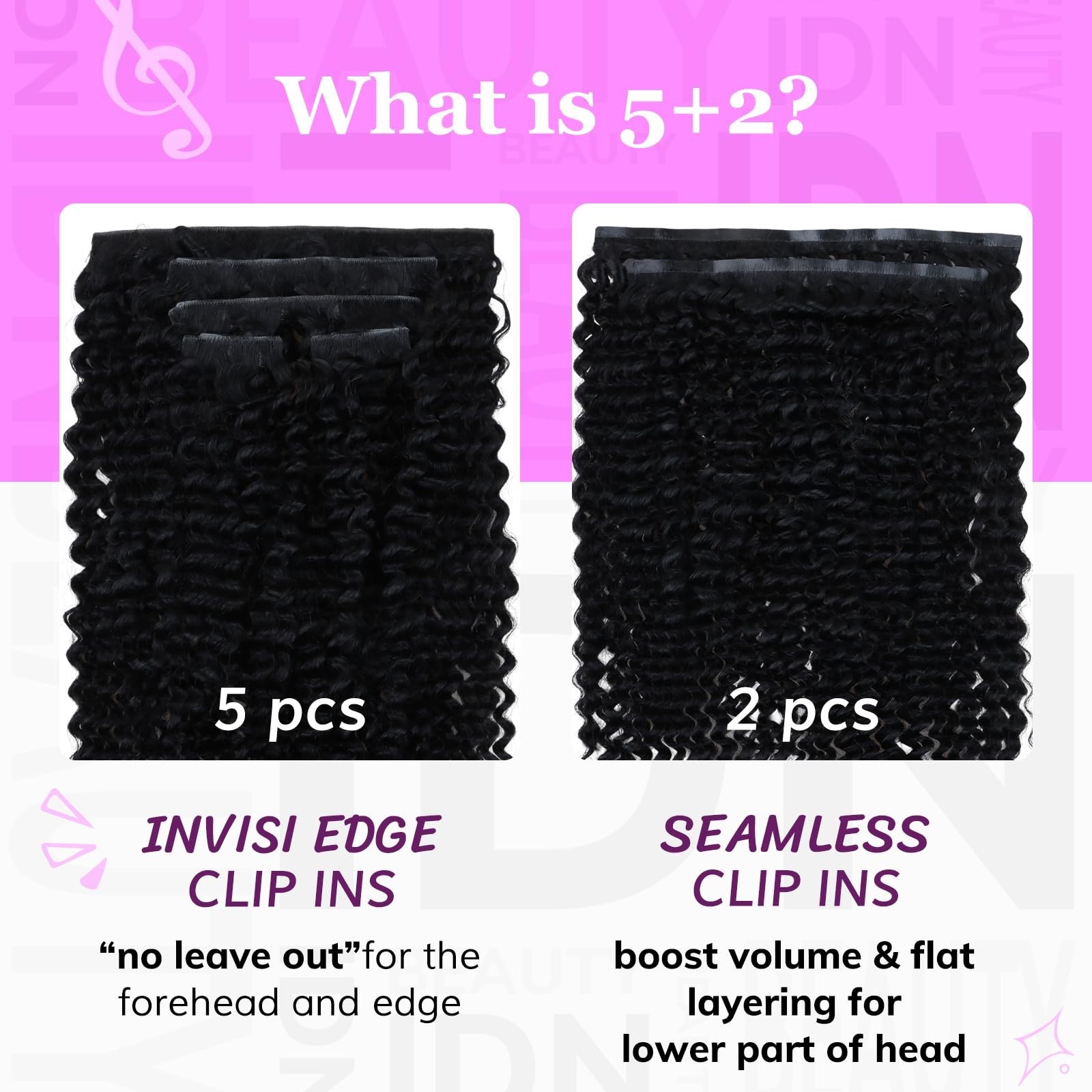 Invisible Edge Seamless Clip-in Hair Extensions, 14″ Kinky Curly, 110g, 7pcs for