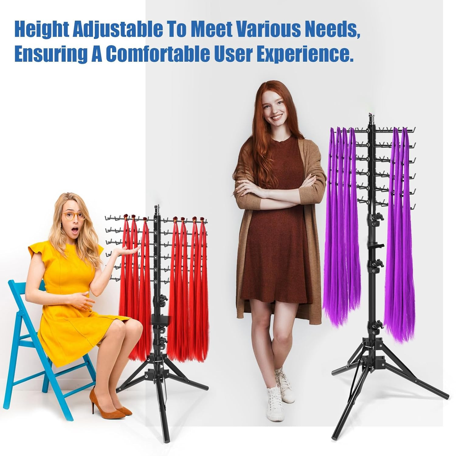 Braiding Hair Rack 120 Hooks Adjustable Tripod Stand 16-62 Inch, Metal Hair Brai