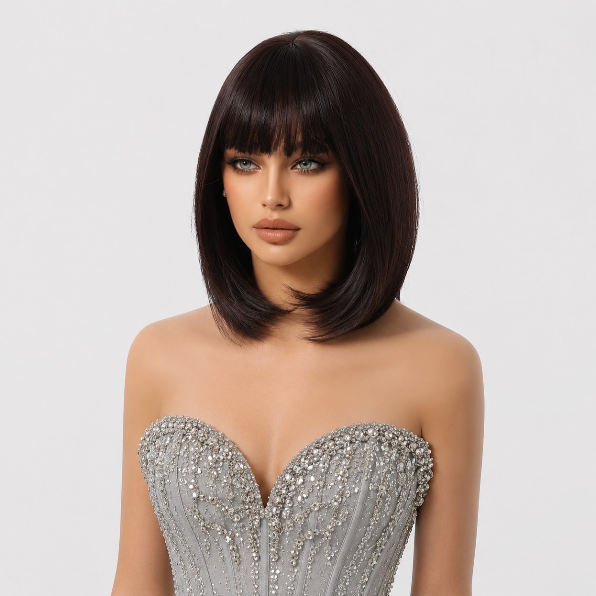 Choc Brown Synthetic Hair Heat Resistant Bob Straight Cosplay Wig With Fringe