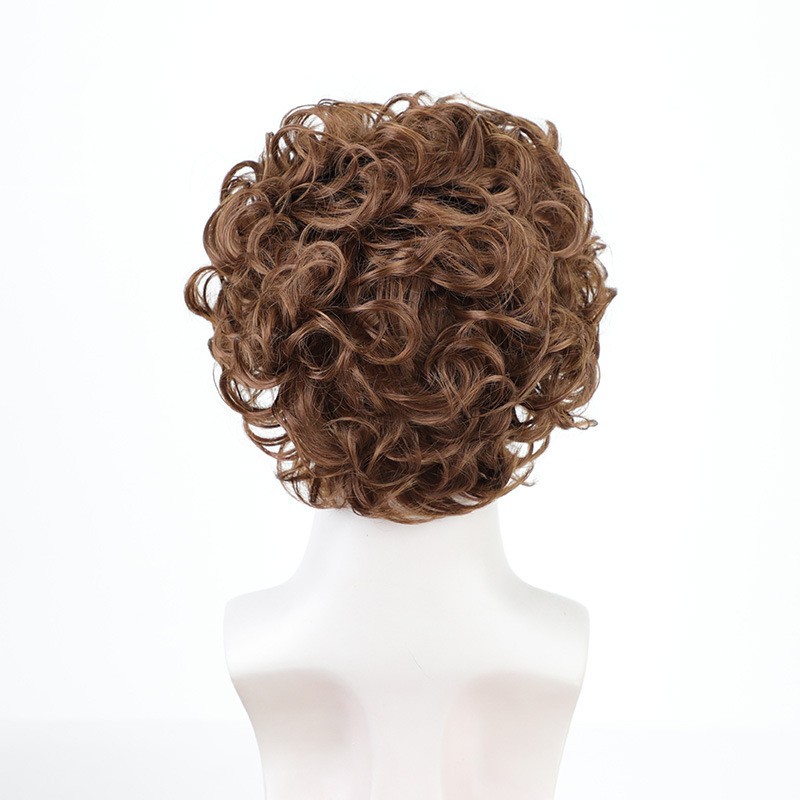 Men’s 12in Short Curly Wig Brown Full Wig Cosplay Synthetic Heat Resistant