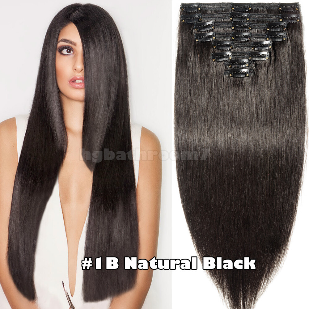 Super Thick Indian Clip In Remy Human Hair Extensions Full Head 170G Volume LONG