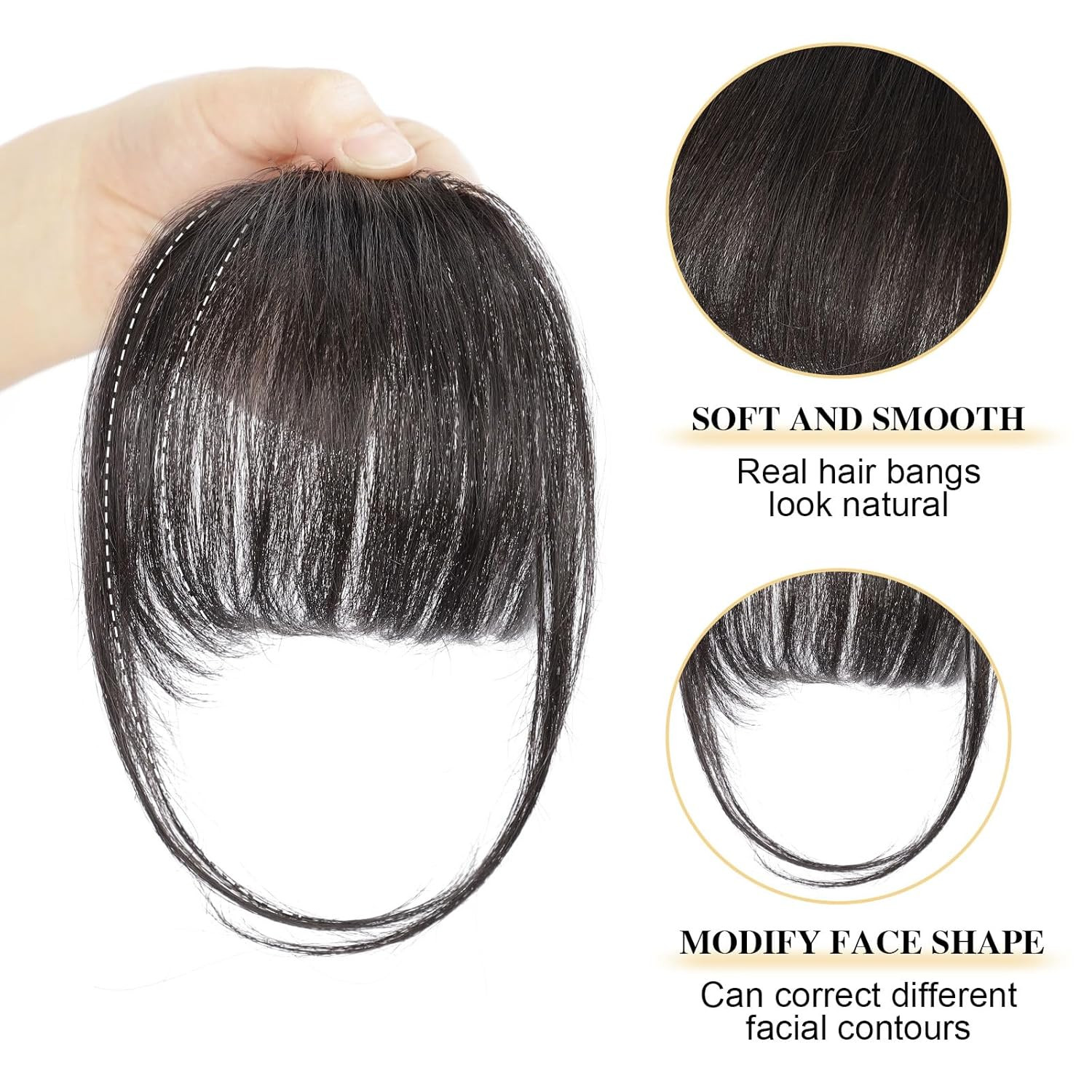 Clip in Bangs Real Human Hair Bangs Hair Clip with Temples Hairpieces for Women