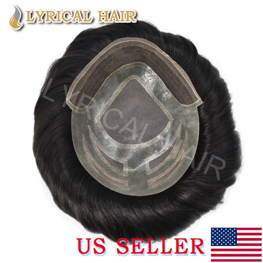 US French Lace Front Mens Toupee Human Hair System Hand Tied Durable Hairpiece