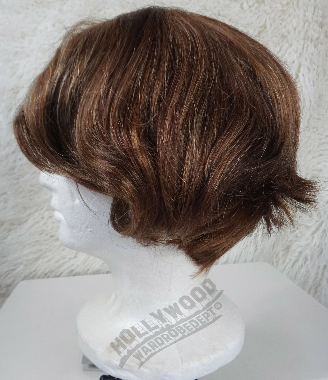 100% HUMAN Hair full wig medium Brown emo short asymmetrical wavy comb forward