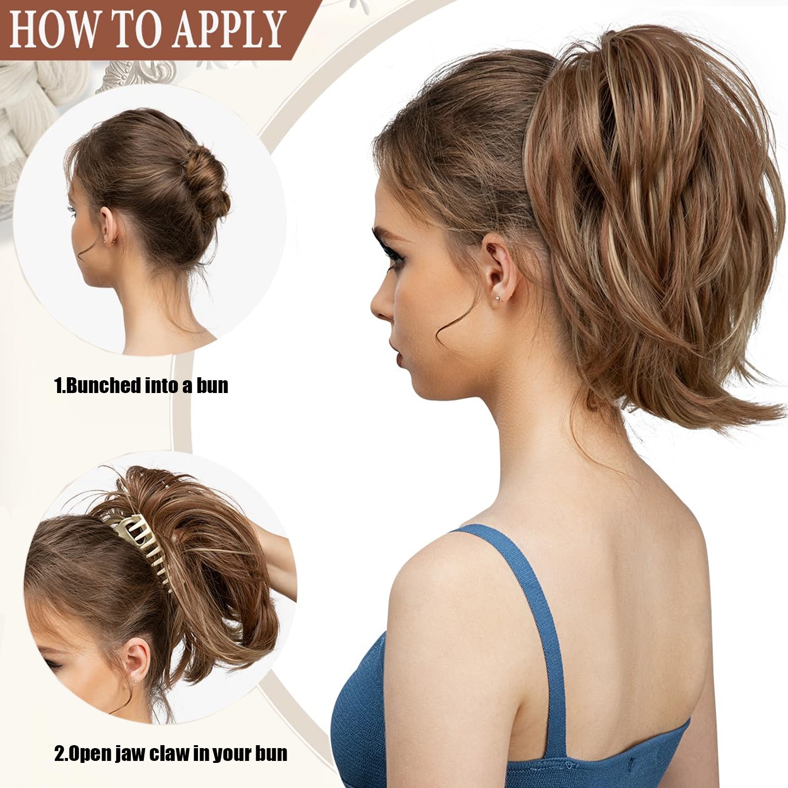 Natural Messy Bun Hairpiece Ponytail Scrunchie Updo Claw Clip in Hair Extensions