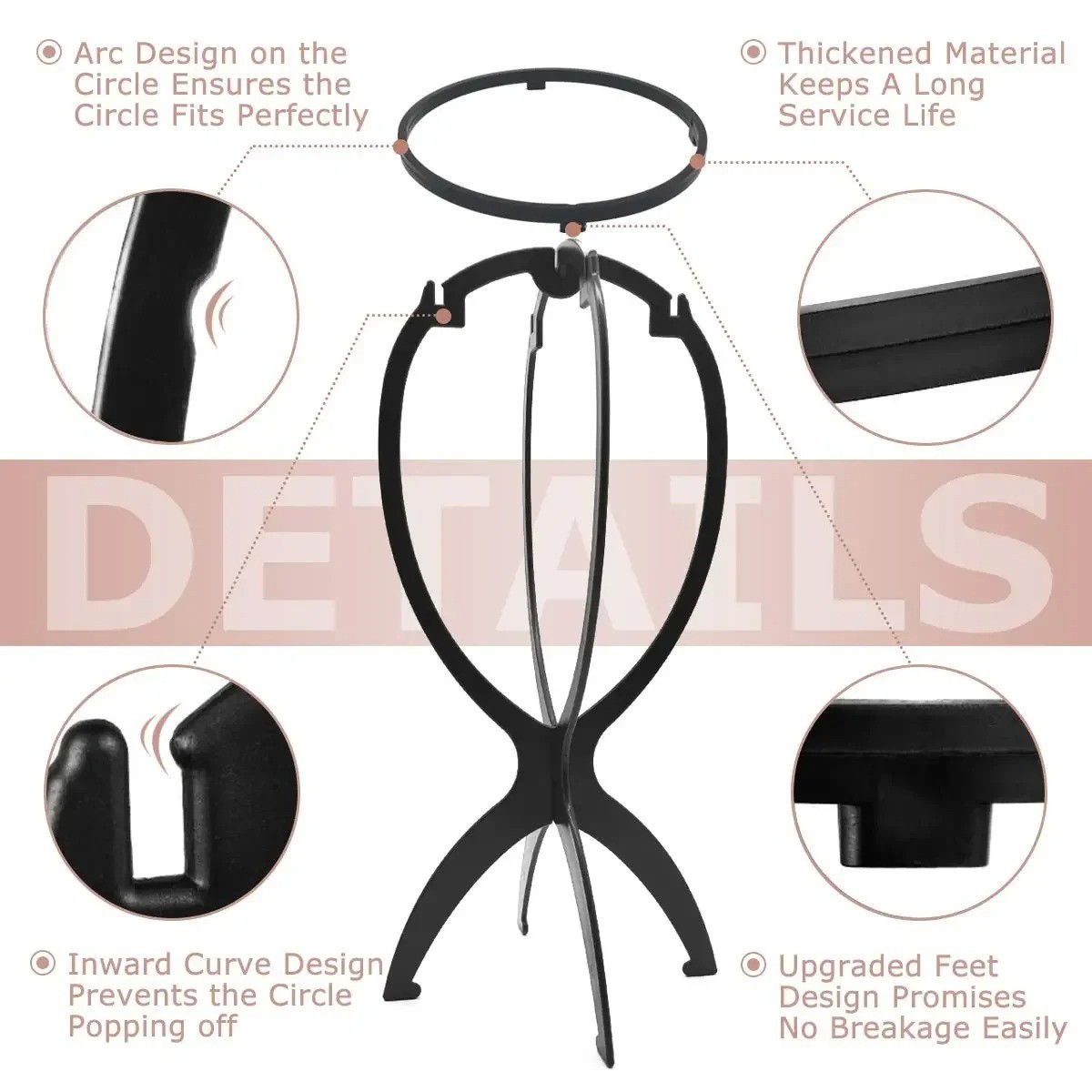 Wig Stand, Wig Head Stand, Wig Holder for Multiple Wigs, Black, 3 Pack