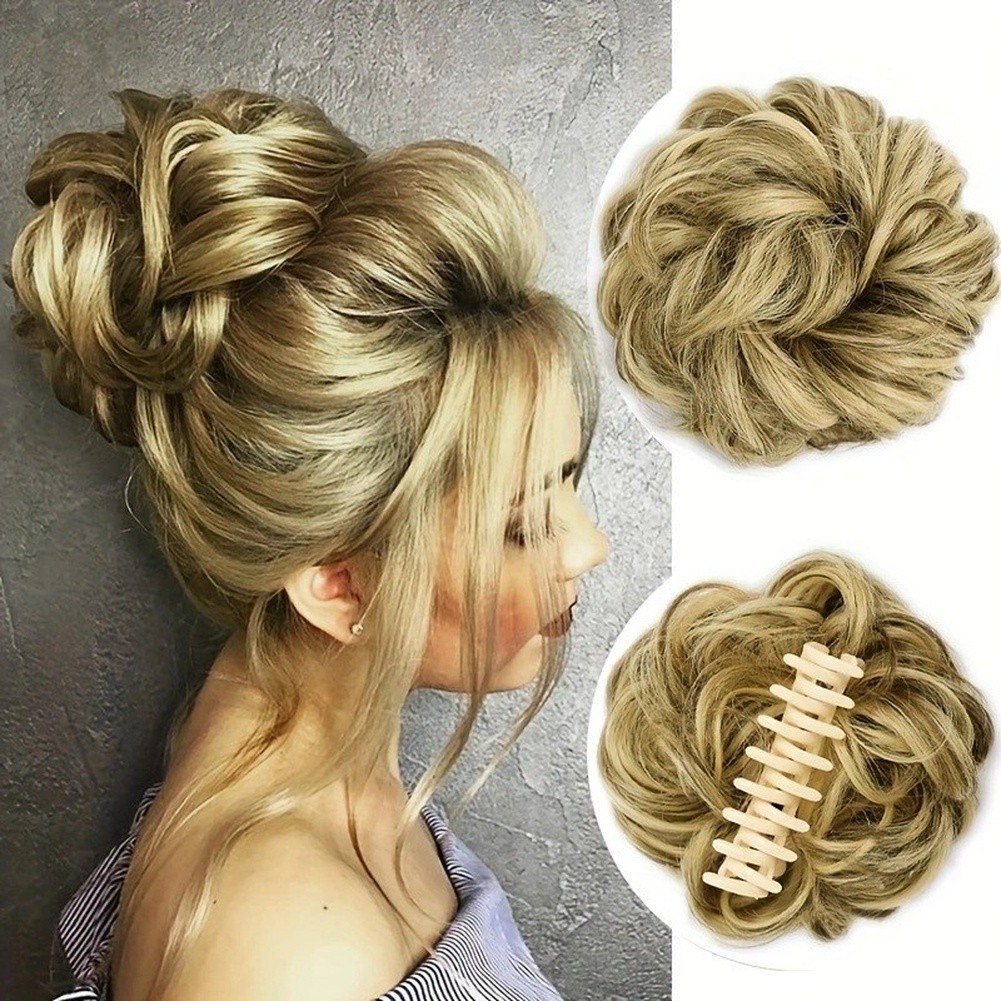 High-Temp Wire Clip-On Bun with Silk-Fake-Hair Feel 17 10 8cm Messy Chic Style