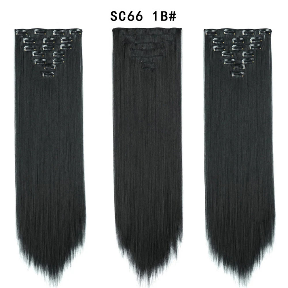 Ombre Black Blonde 22 Inch 16 Clips Synthetic Straight Clip In Hair Extensions