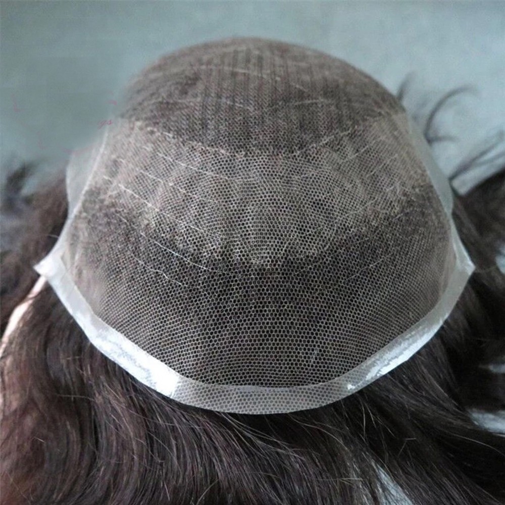 Mens Hair Replacement System Toupee Hair System French Lace Poly Skin Hairpieces
