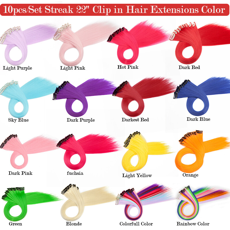 10PCS 20″ Multi Pink Colour Clip In Highlight Streaks Hair Extensions as Human
