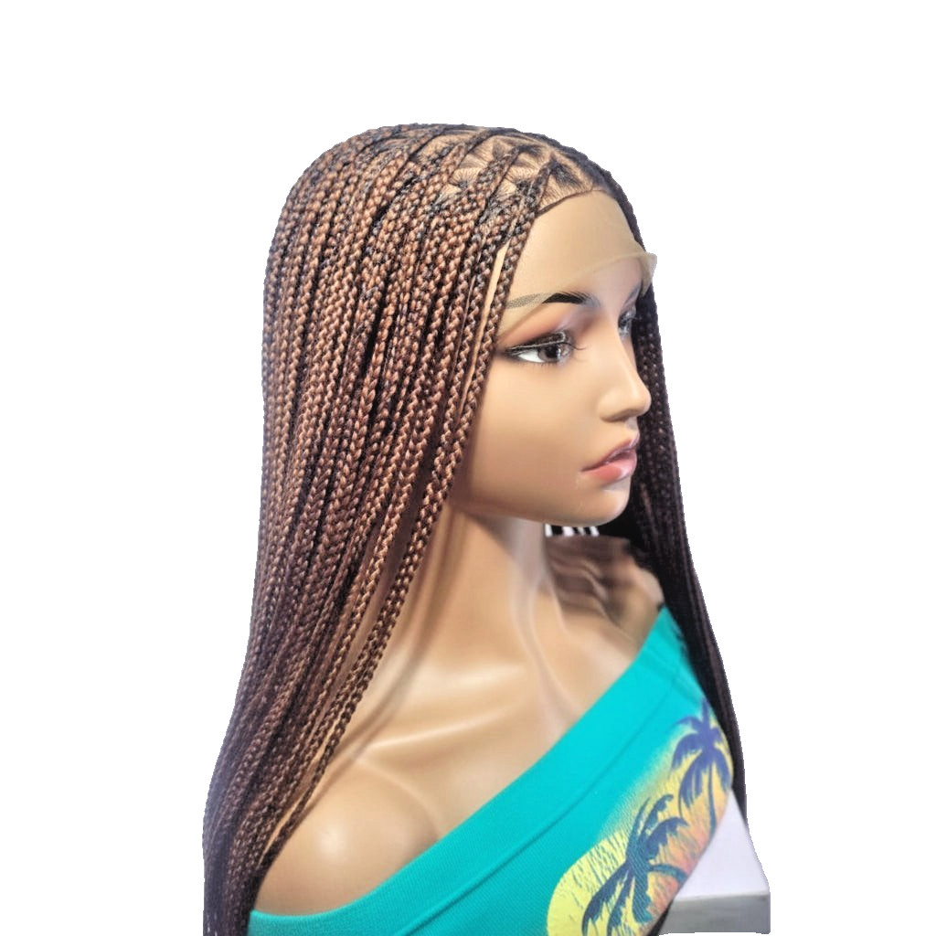 HD Full Lace Cap with Baby Hair. Brown Knotless Braids Braided Wig.