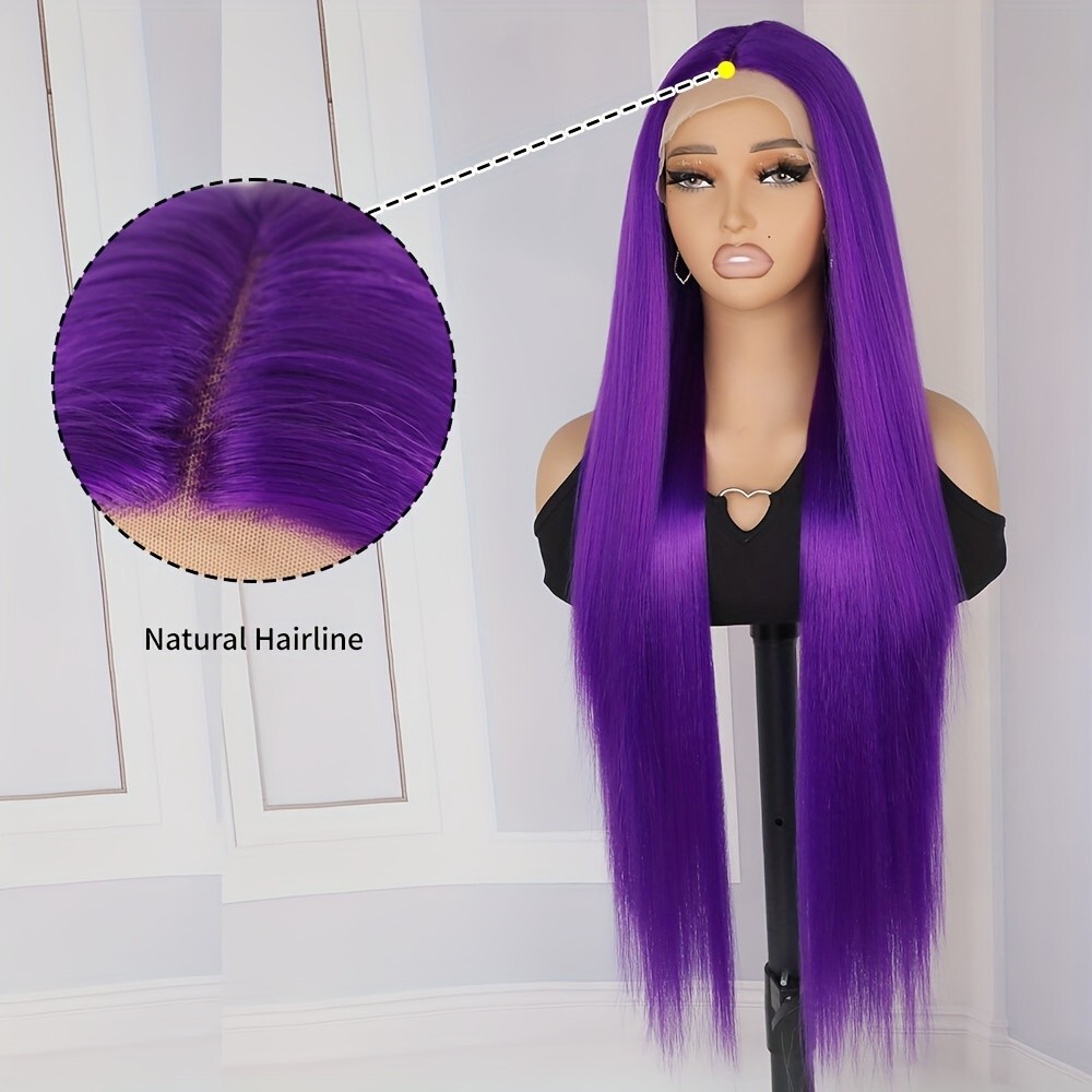 Synthetic Lace Front Wigs Glueless Purple Color Hair Wig Pre Plucked Heat Safe
