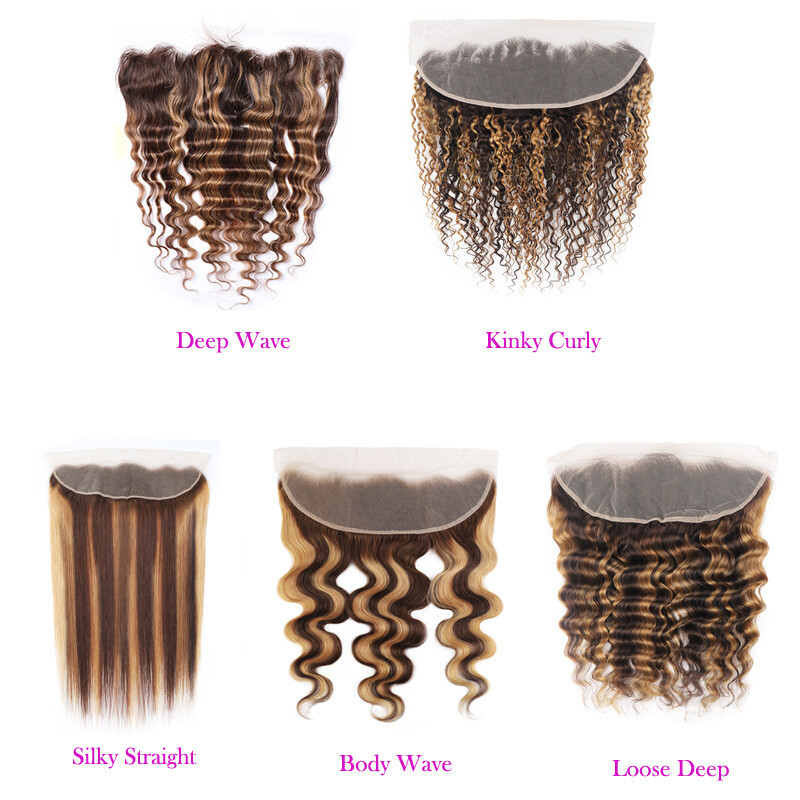 P4/27 Piano Color 4X4 Closure 13X4 Lace Frontal Curly 100% Human Hair Straight