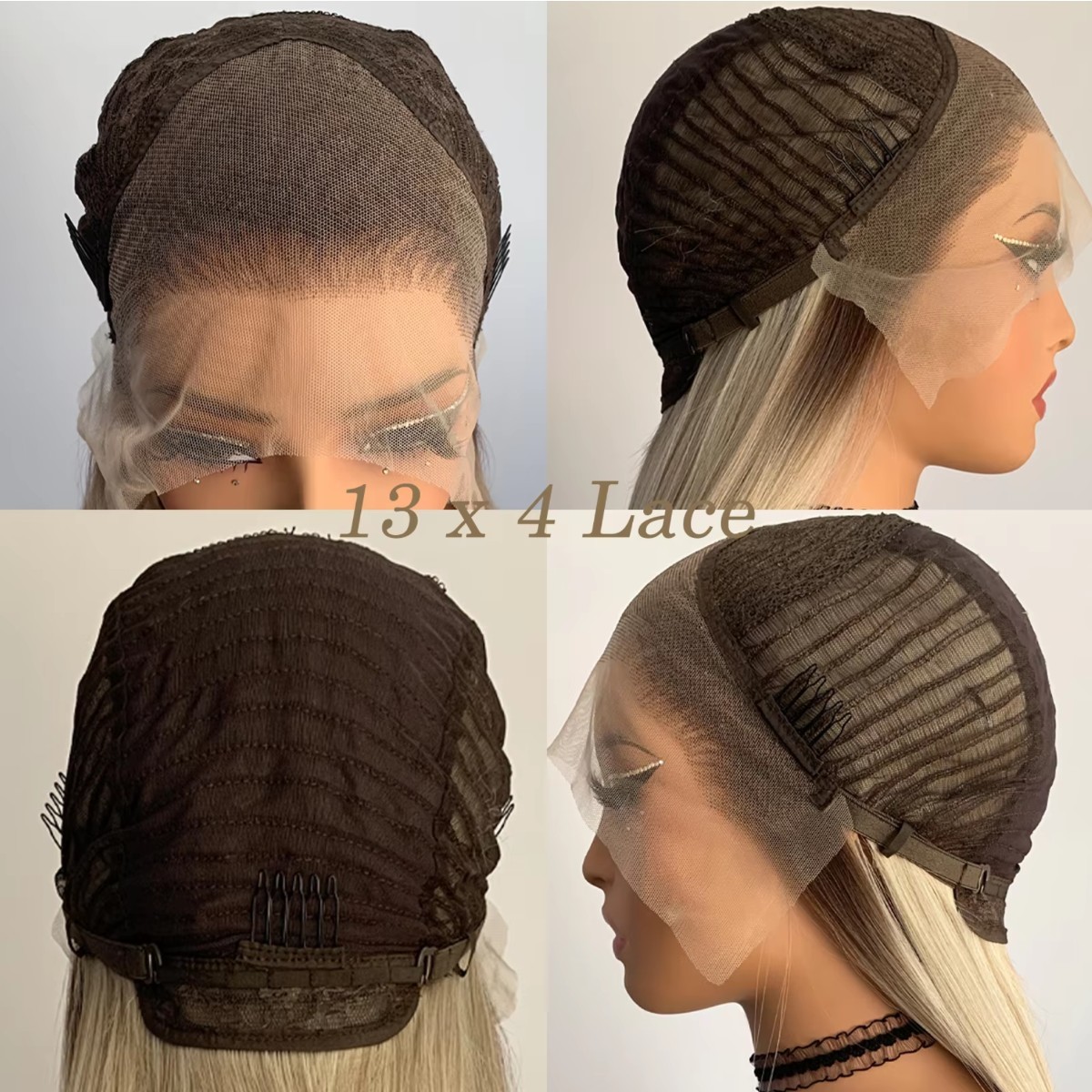 Synthetic Hair Brown Blonde Long Straight Pre Plucked Frontal Lace Wig Natural