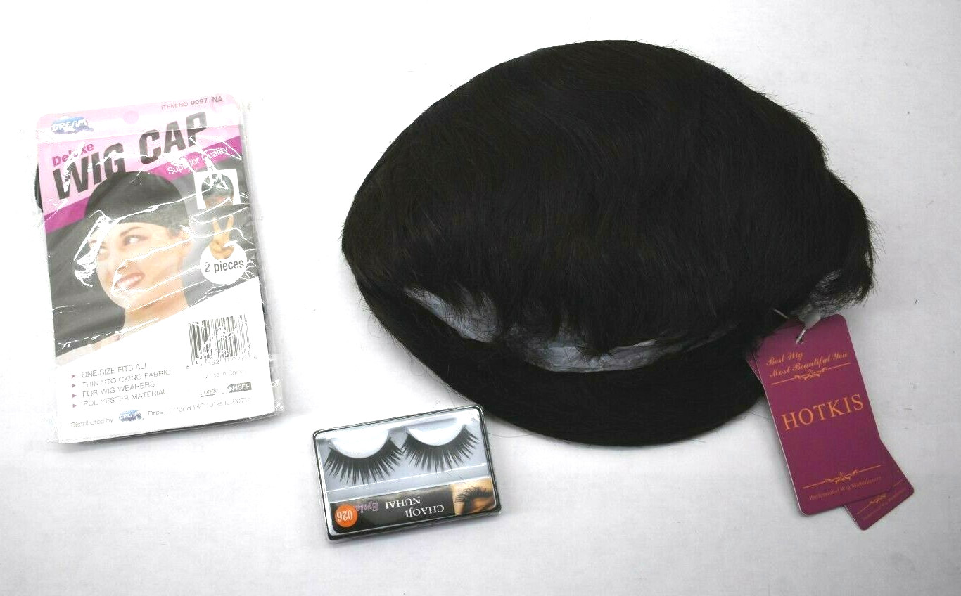 Most Beautiful You Hotkis Black Short Hair Wig 2 Pack Caps False Eyelashes