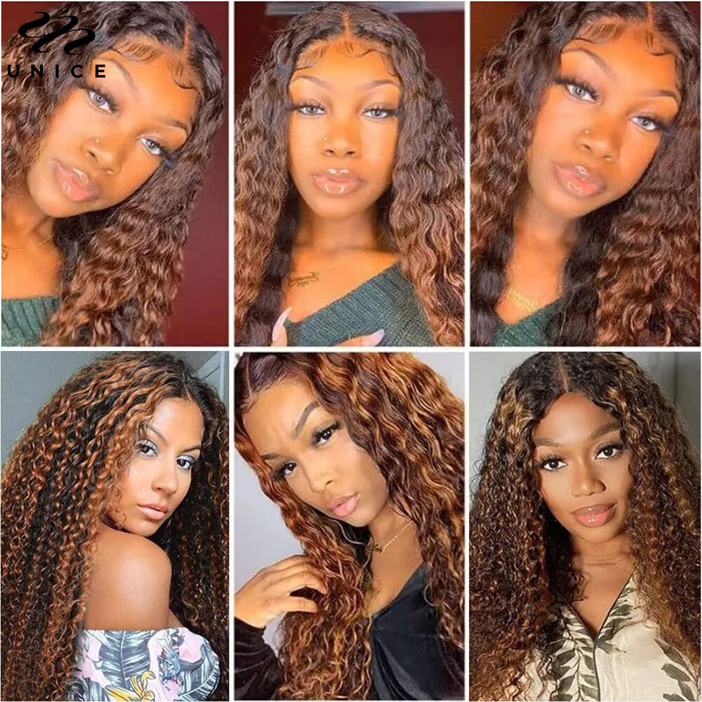 UNice Cambodian Ombre Brown Curly Bye Bye Knots Precut Lace Front Wig Human Hair