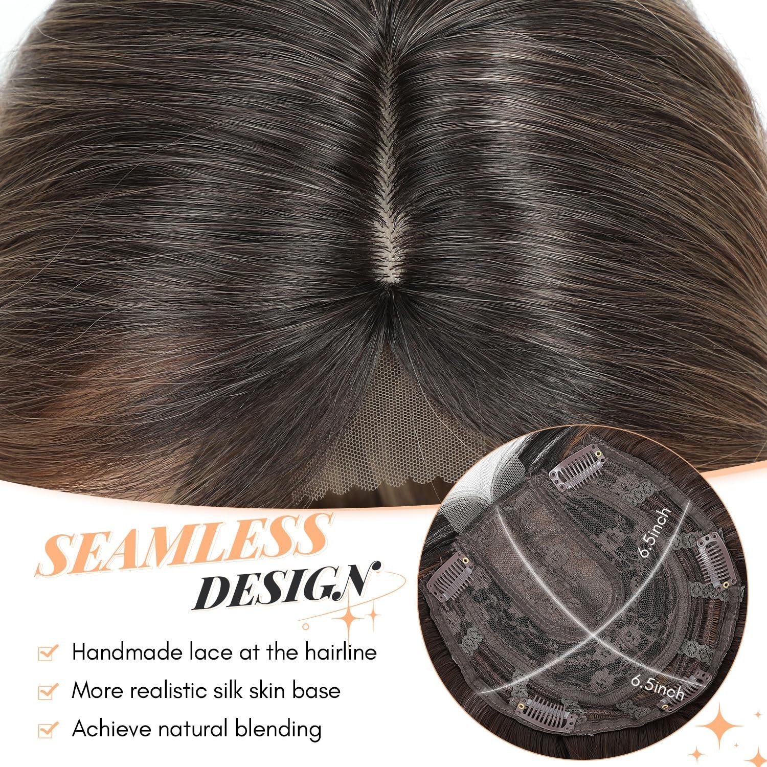 Ombre Brown Dark Roots w/ Bangs Long Wavy 20in Women Premium Hair Topper