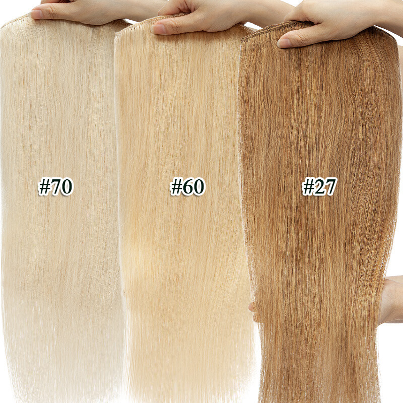 Double Weft Thick Clip In Wavy Full Head Real Remy Human Hair Extensions Blonde