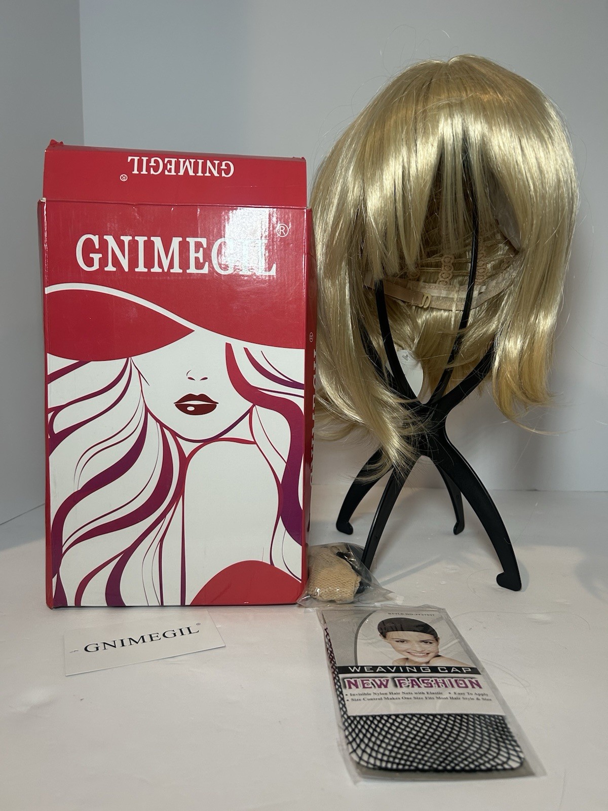 GNIMEGIL Platinum Blond Bob Synthetic Wig Straight Weaving Cap Classic One Size