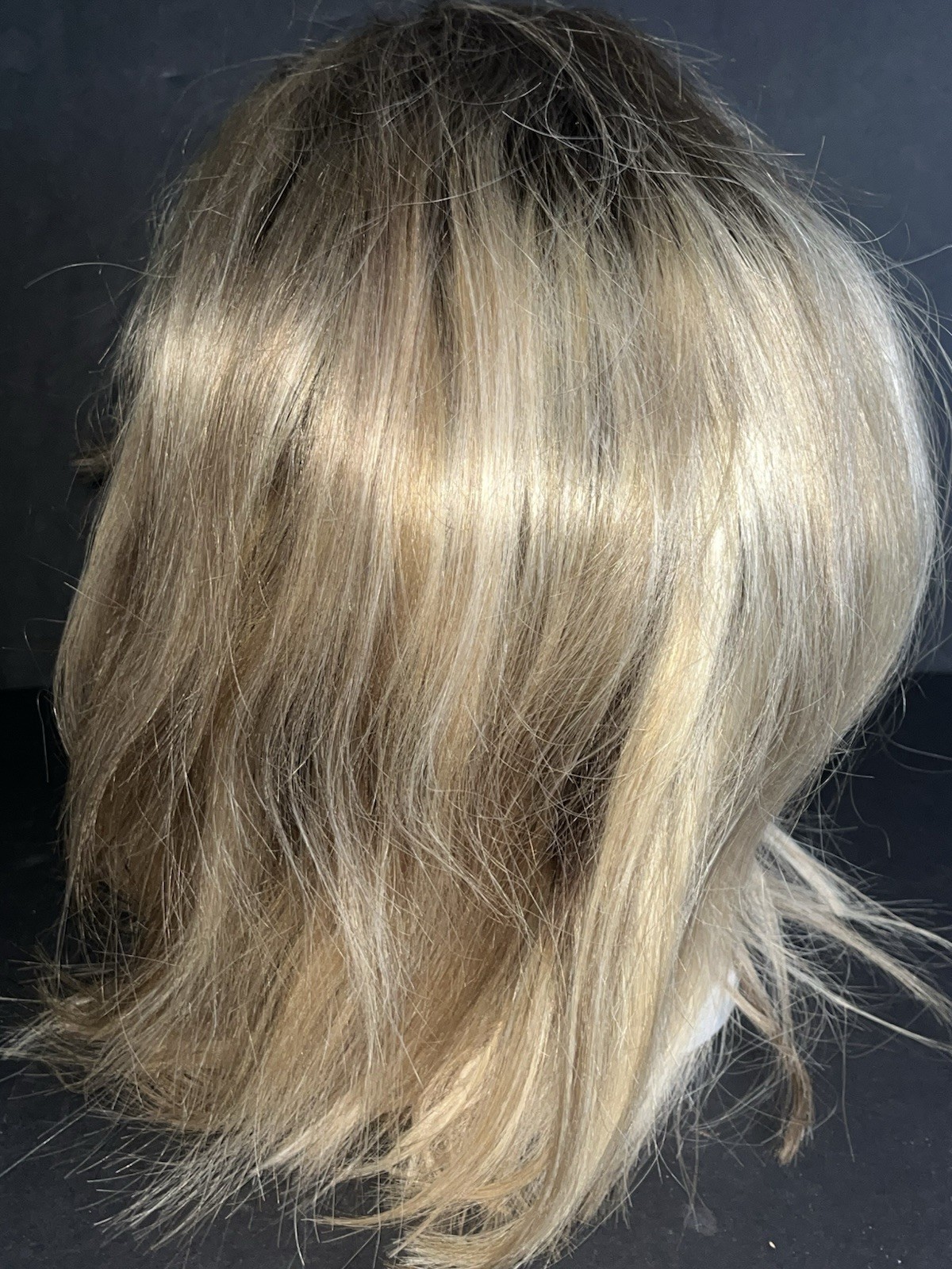 NEW Full Shine Human Hair Lace Wig Blond Rooted Medium Length 14 Inch