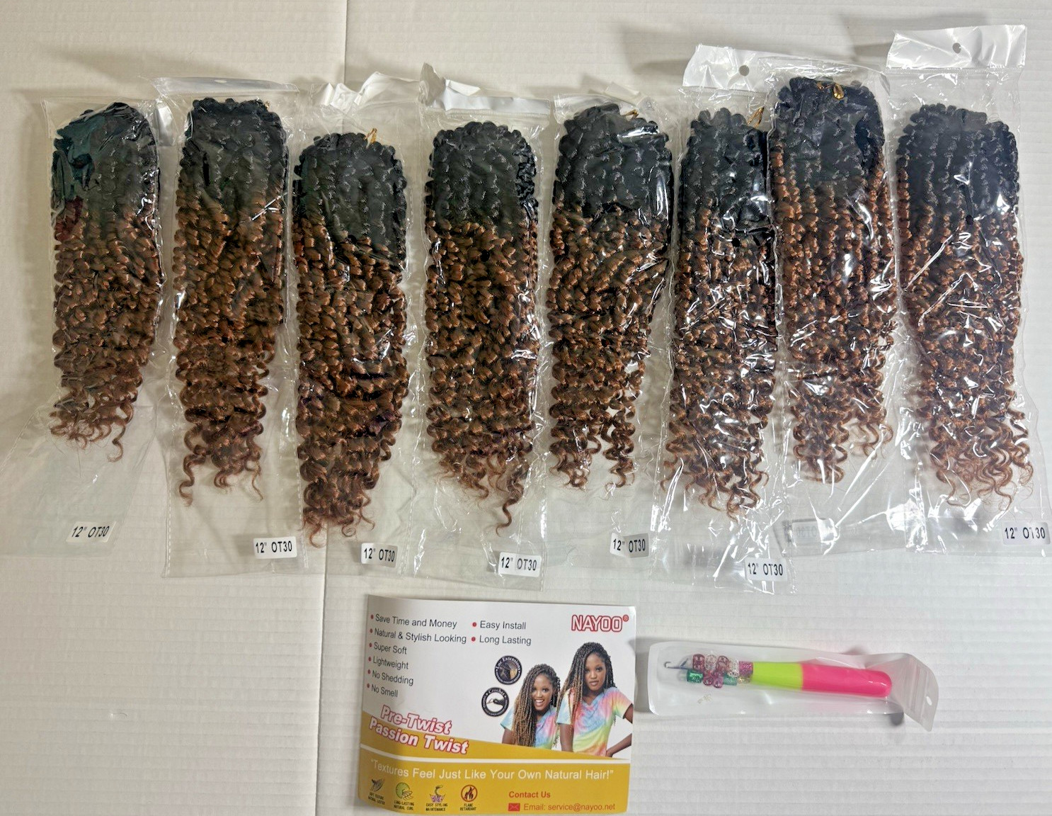 NEW NAYOO Passion Twist Crochet Hair 12 inch 8 Packs Curly Pre-twisted OT30