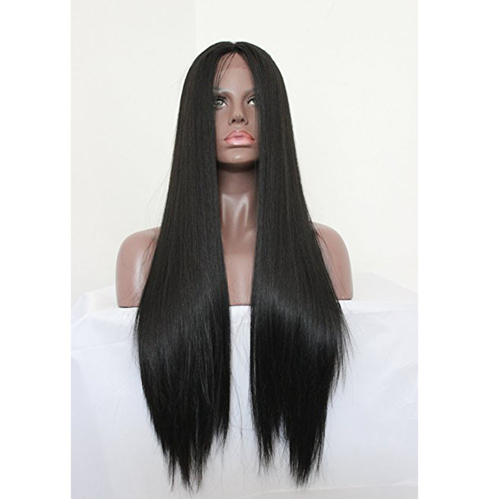 Silky Straight Natural Black Lace Front Wig Heat Resistant Synthetic Lace Wigs