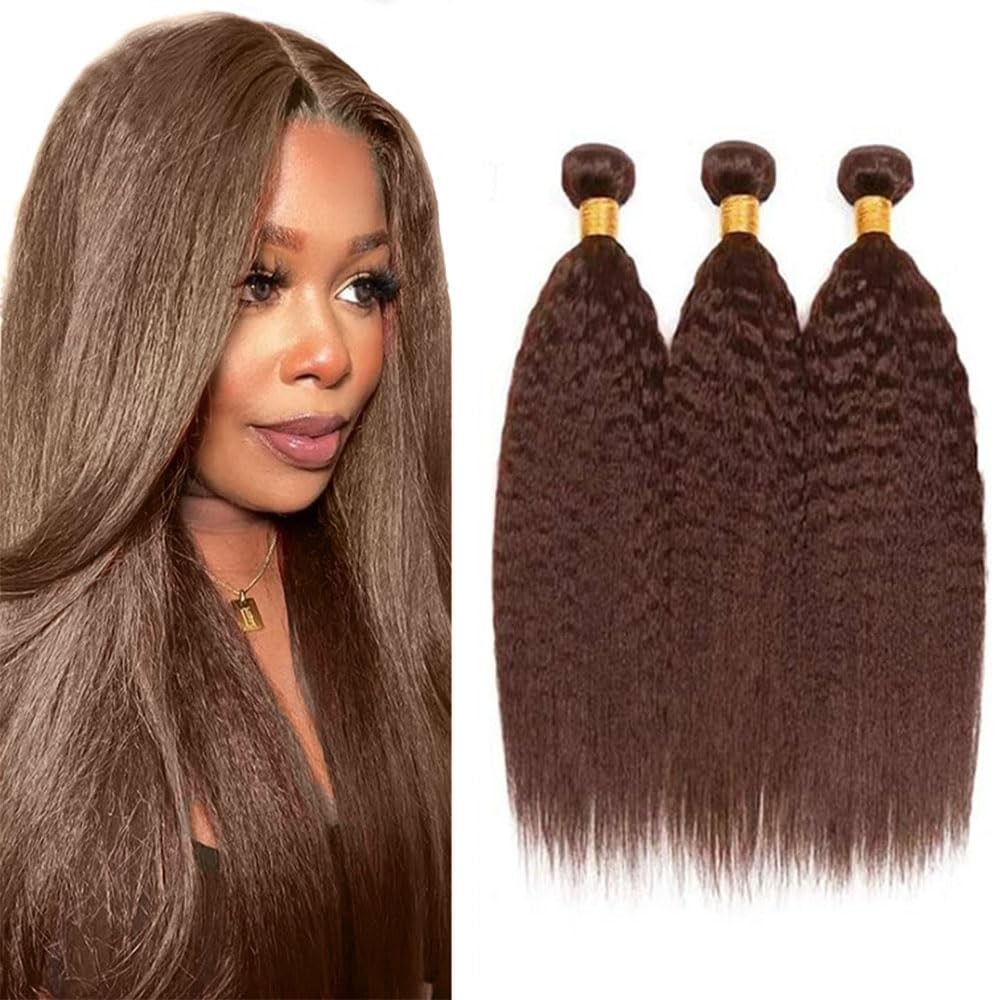 #4 Brown Bundles Yaki Straight Bundles Human Hair 28 30 32 Inch Brazilian Vir…