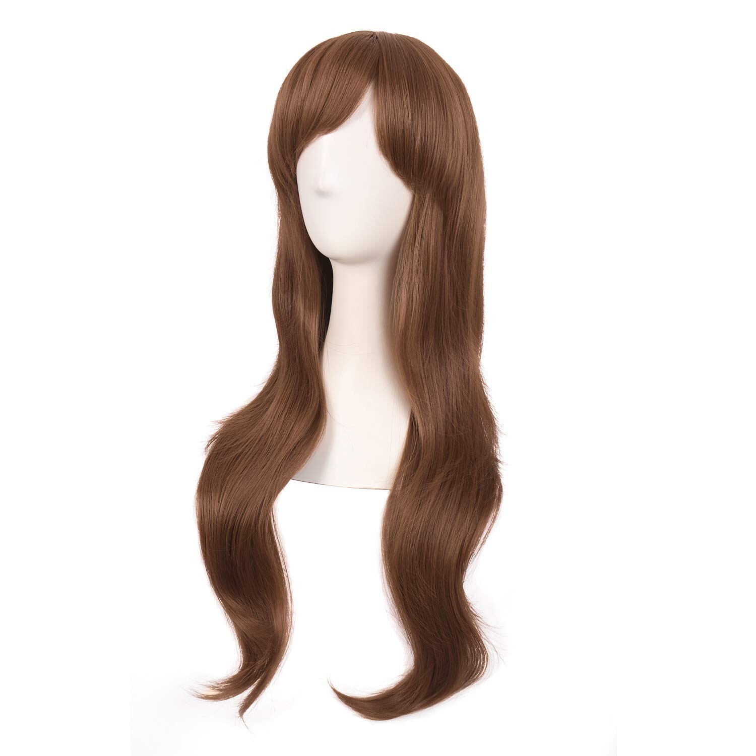 Light Brown 28″ 70cm Wig Side Bangs Long Curly Heat Resistant For Daily Party
