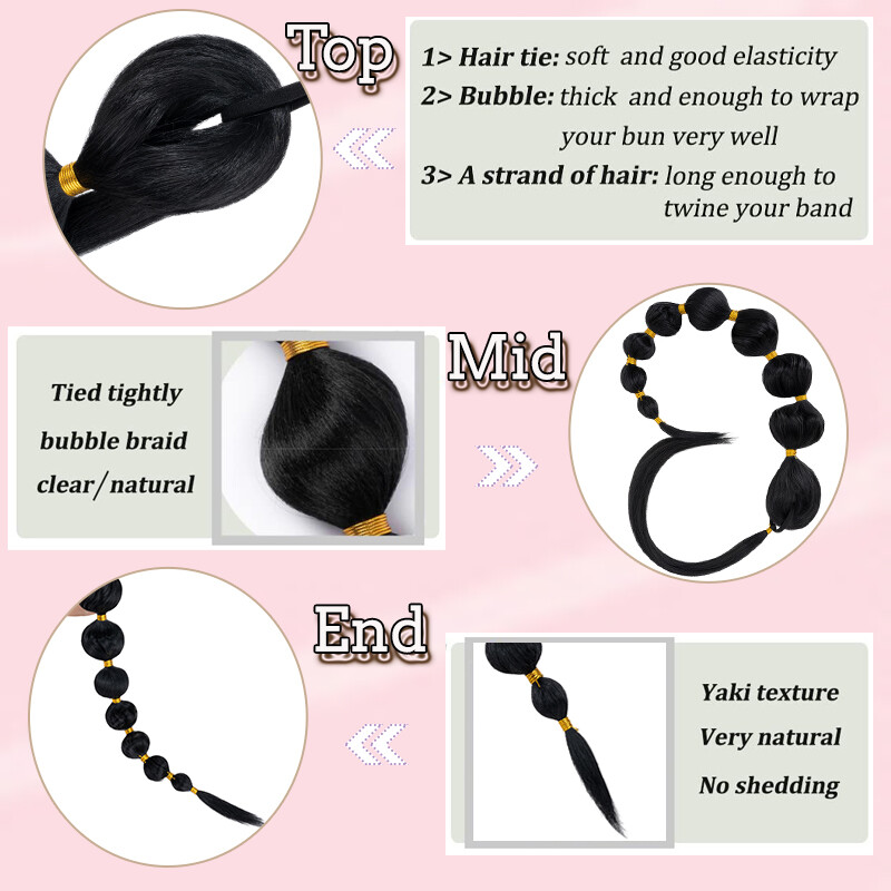 Women Long & Thick Bubble Braiding Hair Extension Pony Tail Wrap Around Ponytail