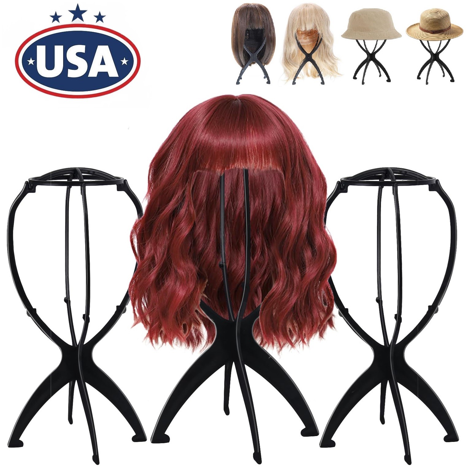 2× Portable Wig Holder Wig Stand for All Wigs 13.8 Inch Wig Stands Men Women USA
