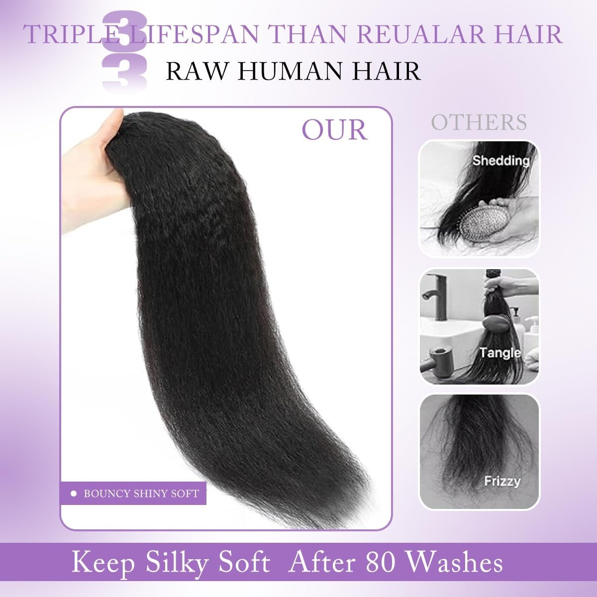 22″ Kinky Straight Clip-In Hair Extensions 120g 8Pcs Double Weft Human Hair Full