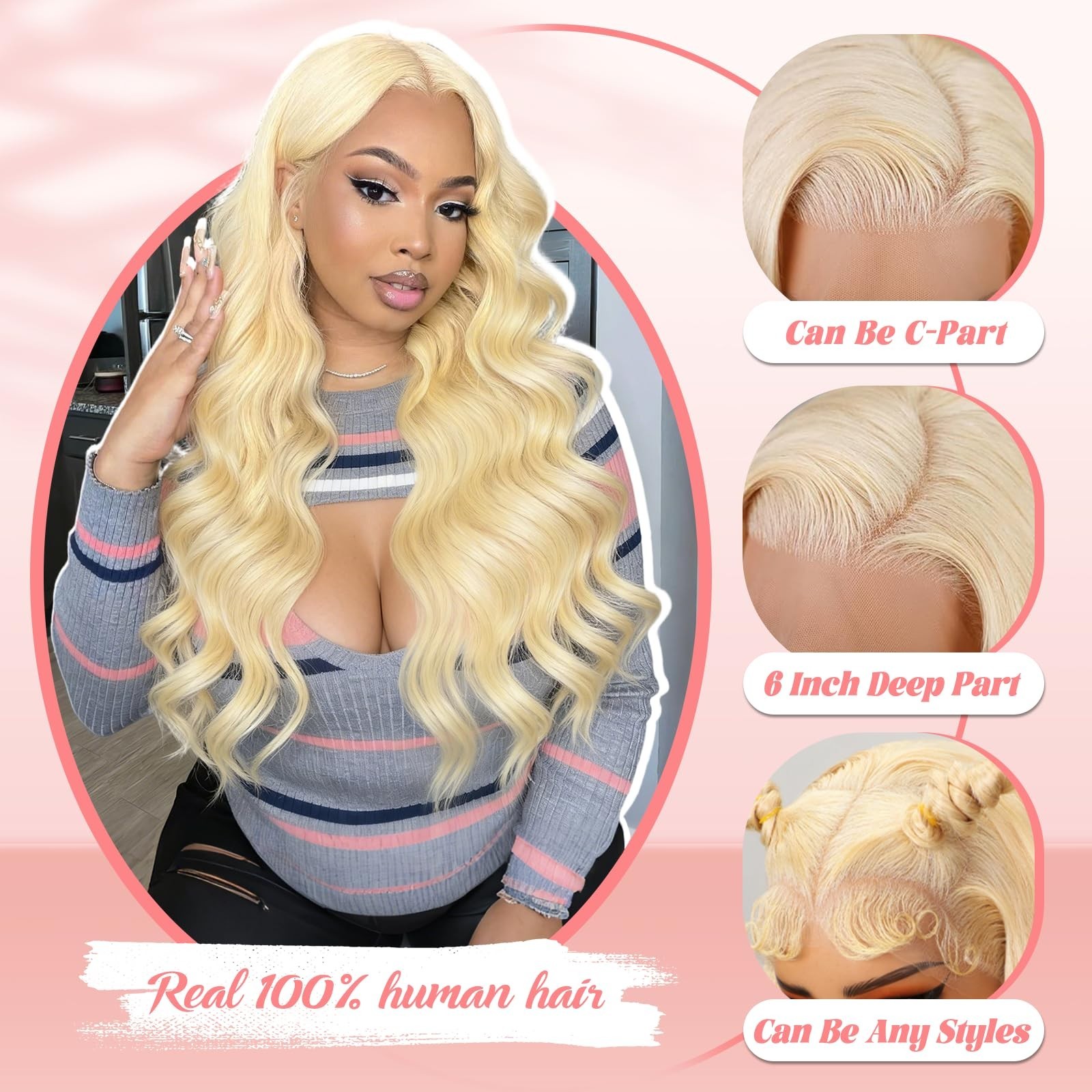 30″ Blonde Lace Front Wig, 13×6 HD Transparent, Pre-Plucked, 200 Density Body Wa