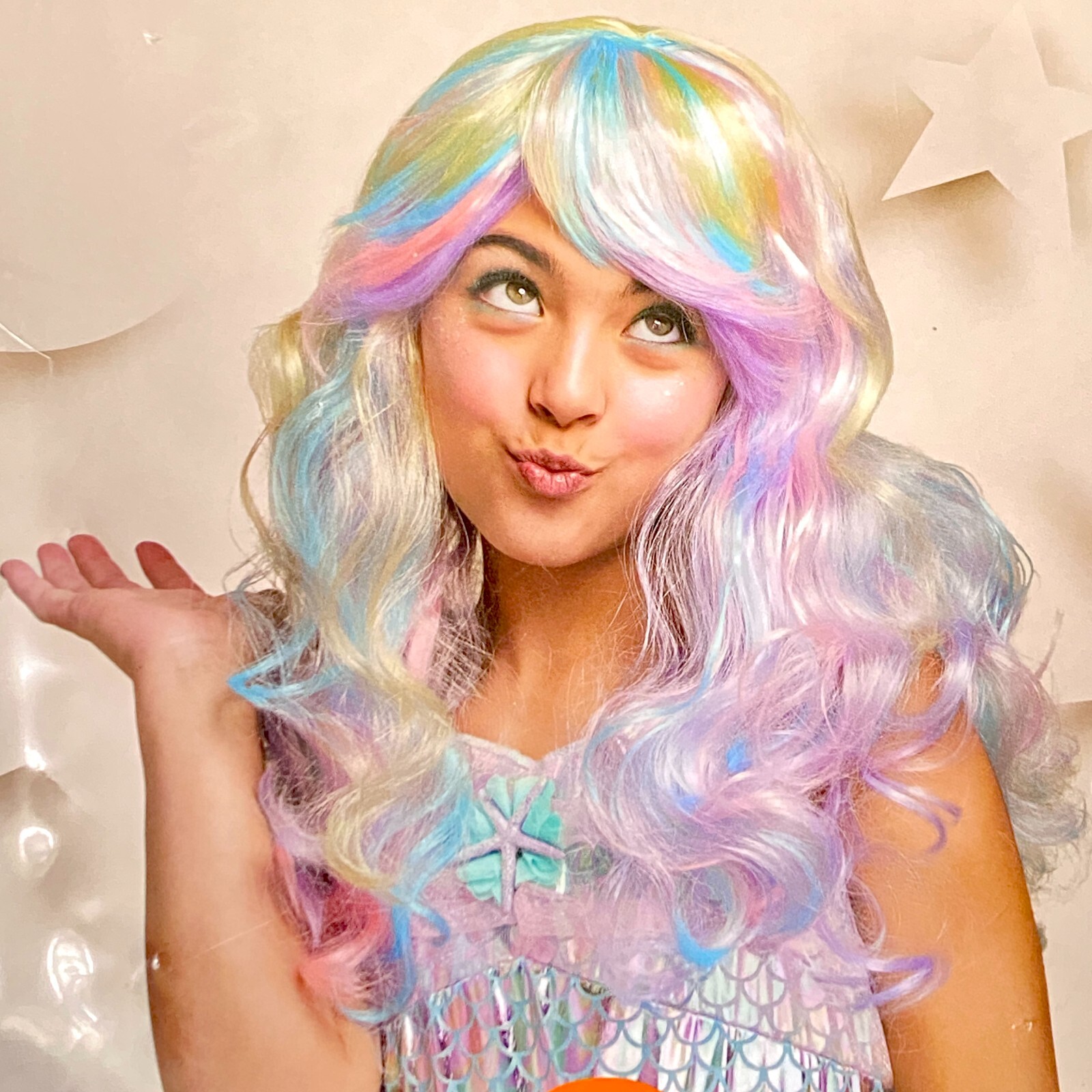 Rainbow Wig for Mermaid Fairy Princess Halloween Costume Multicolor Pastels NEW