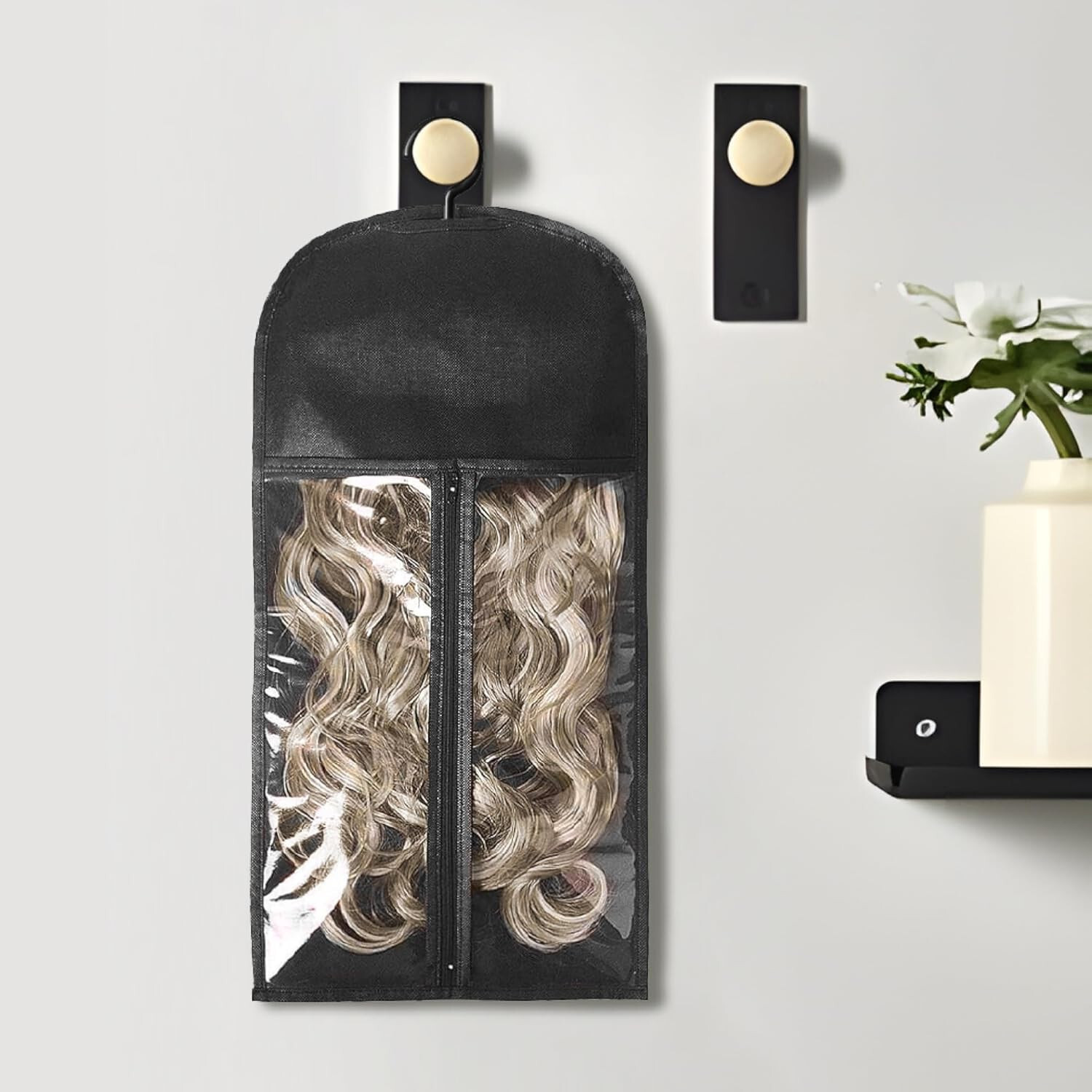 3PCS Black Wig Hook Hanger Hair Holder Storage Dust-proof Bags Non-Woven Fabric