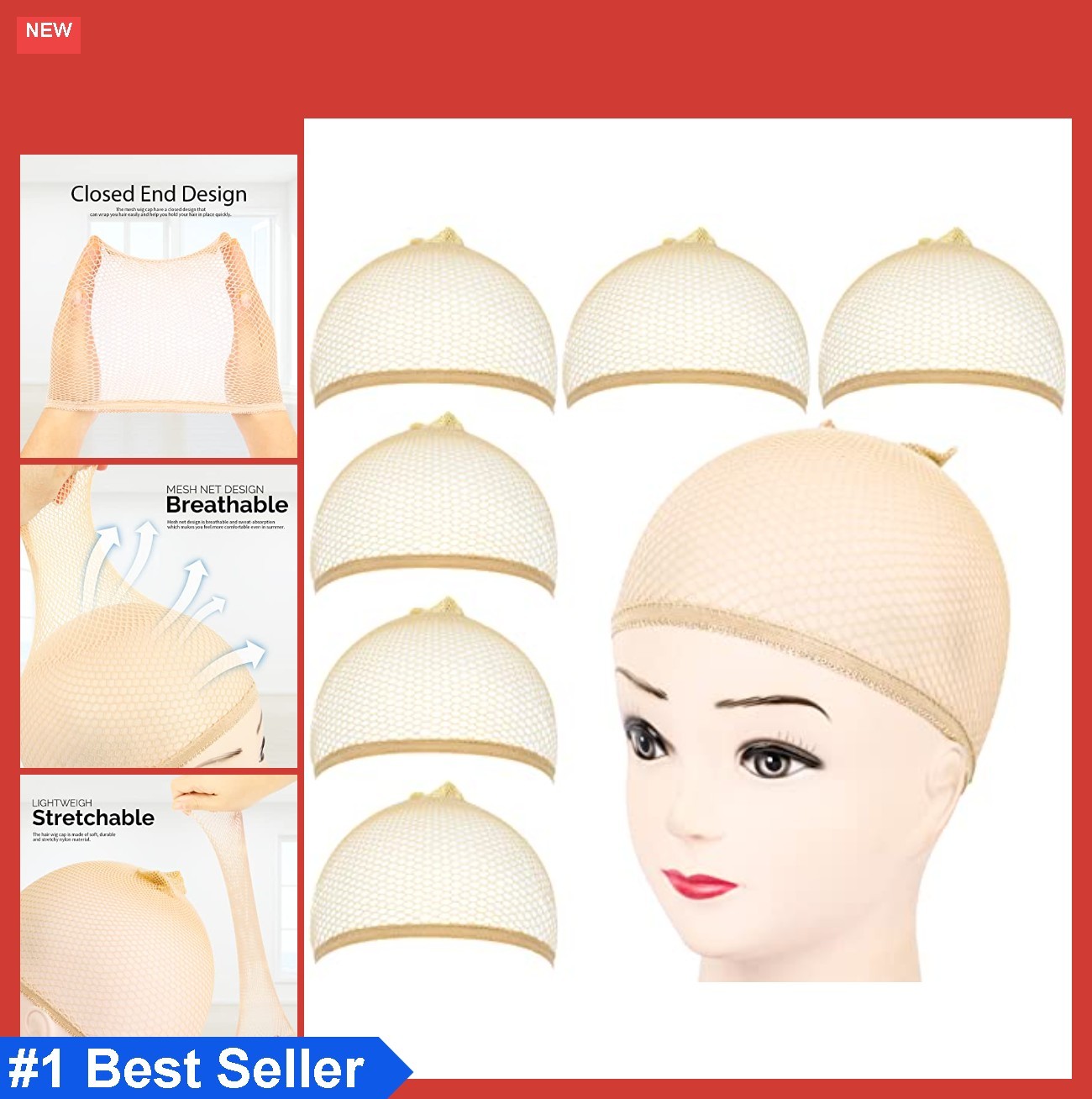 6 Light Brown Mesh Wig Cap Closed End Breathable Nylon Liner Weaving Net for