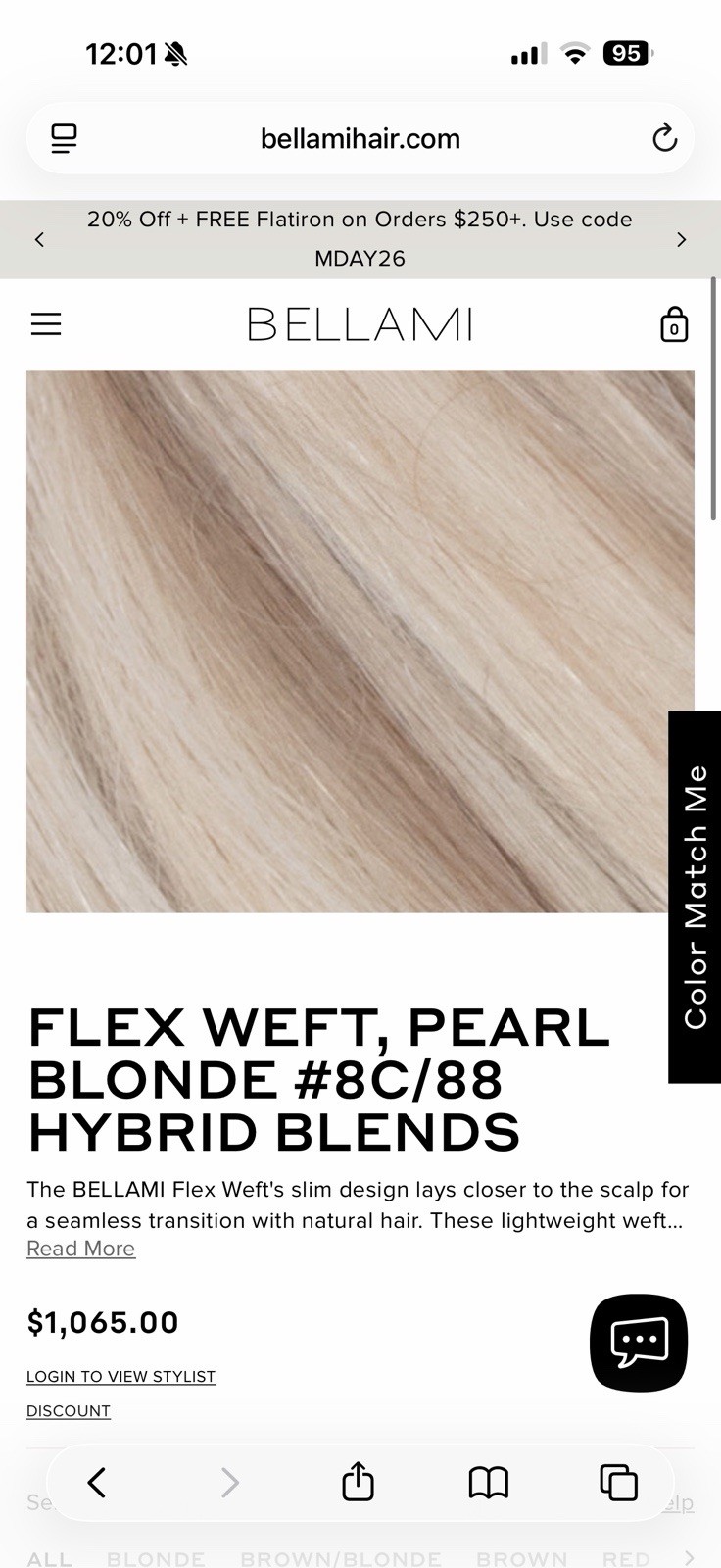 BELLAMI Flex Weft Hair Extension Pearl Blonde #8C/88 22in 160g Hybrid