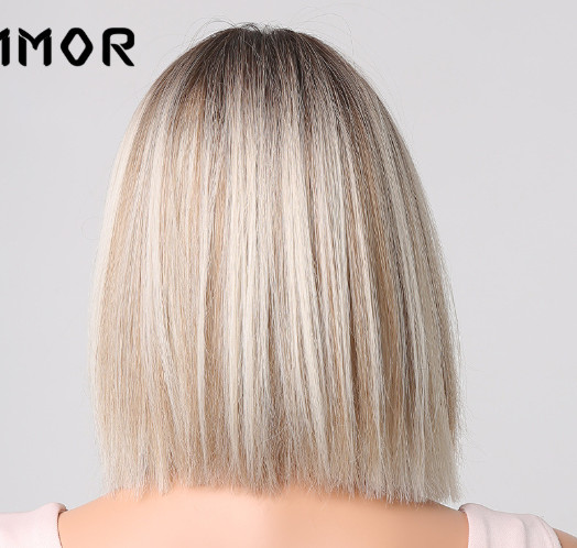 Rooted Blonde Mix Bob Synthetic Hair Wigs Women Soft Natural Daily Use
