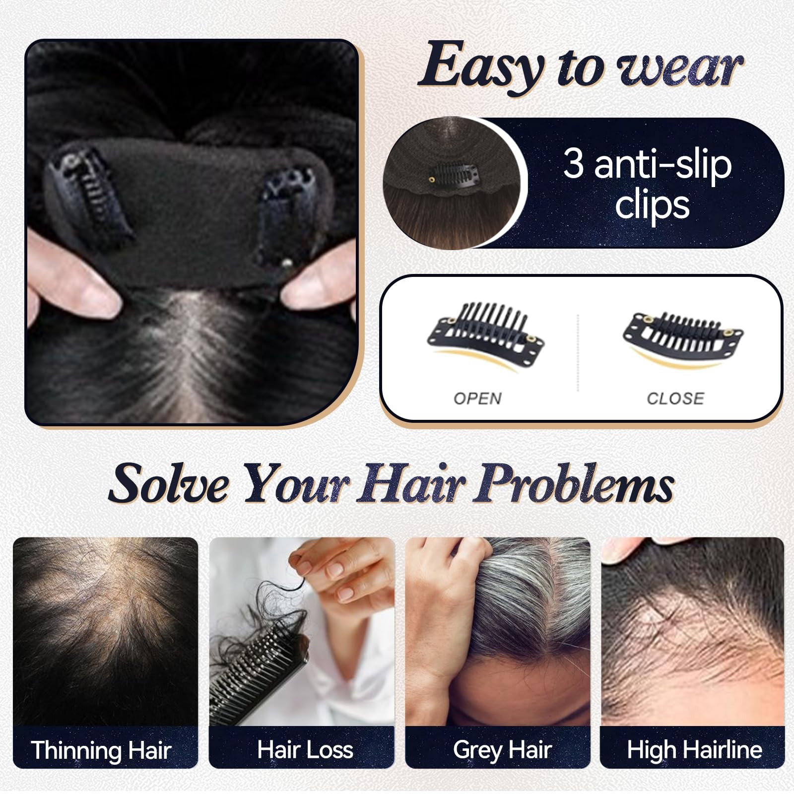Starluck Hair Toppers For Women Real Human Hair 4.55 Swiss Lace Base Hand-Tied
