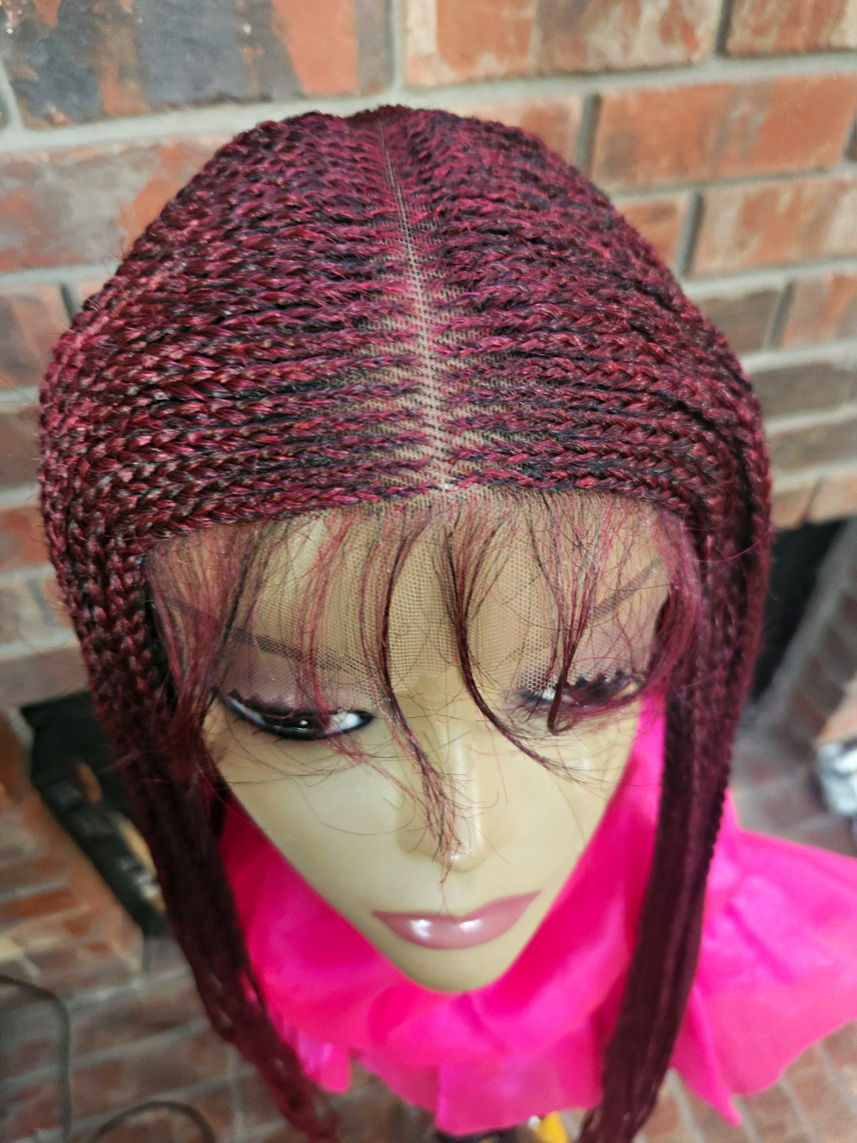 Burgundy Braided Lace Front Wig Synthetic 28 in Middle Part One Size Women