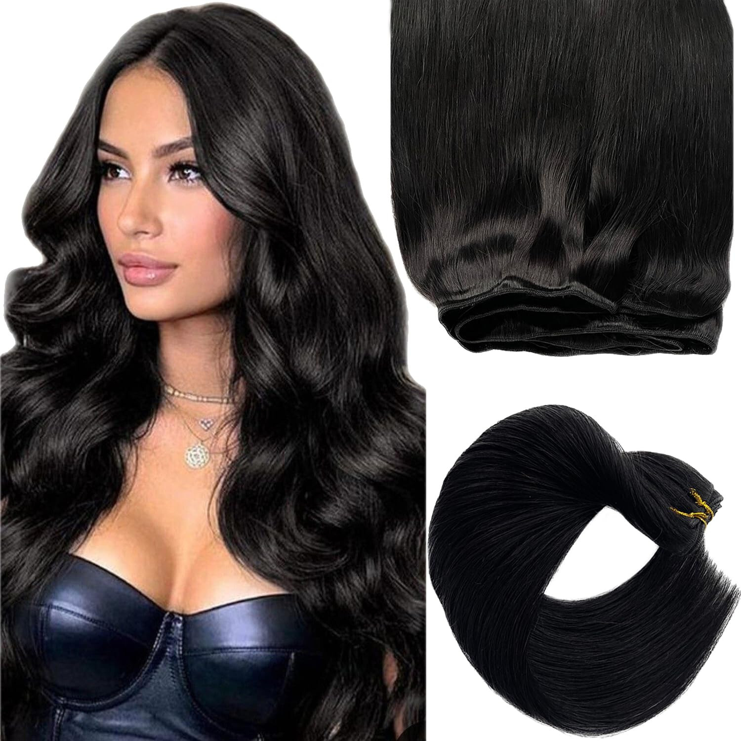 Weft Human Hair Extensions Sew in Wefts Premium Remy Hair Weave Full Head 100gr
