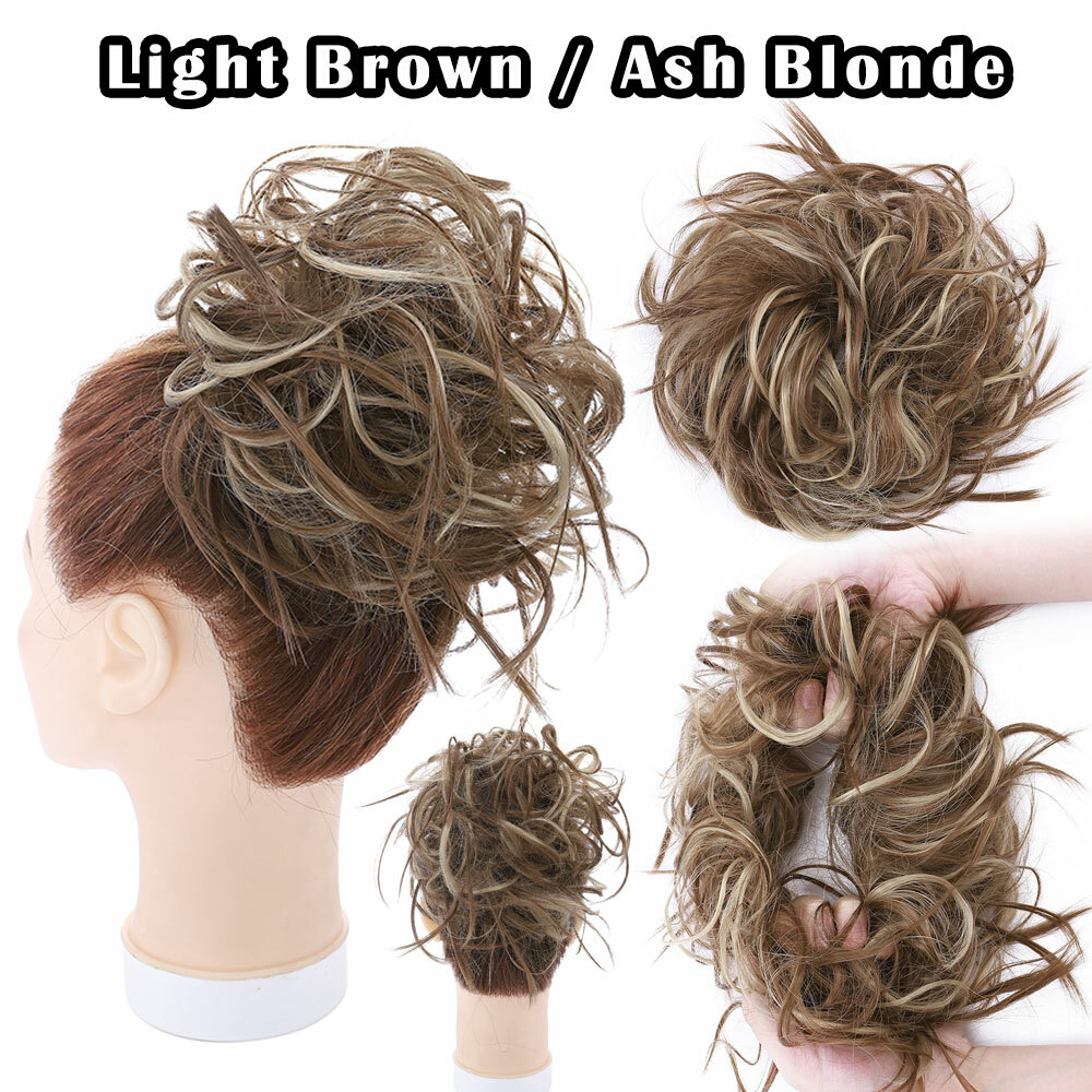 US Real Natural Thick Messy Bun Hair Piece Scrunchie Updo Curly Hair Extensions