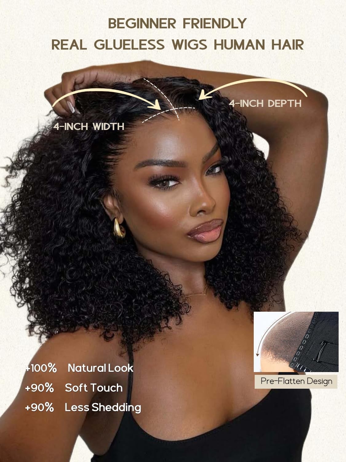 Yiroo Kinky Deep Curly Human Hair Wear And Go Glueless Bob Wig Fiber Blend Pre