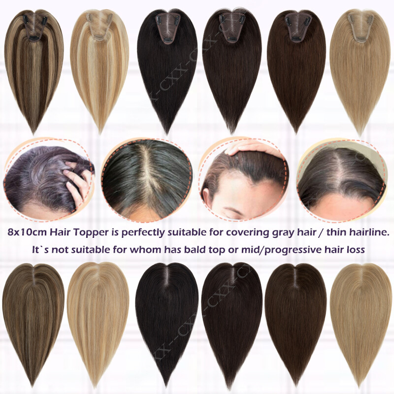 8x10cm Swiss Lace Clip in Topper Remy Human Hair Women Toupee Free-Part Straight