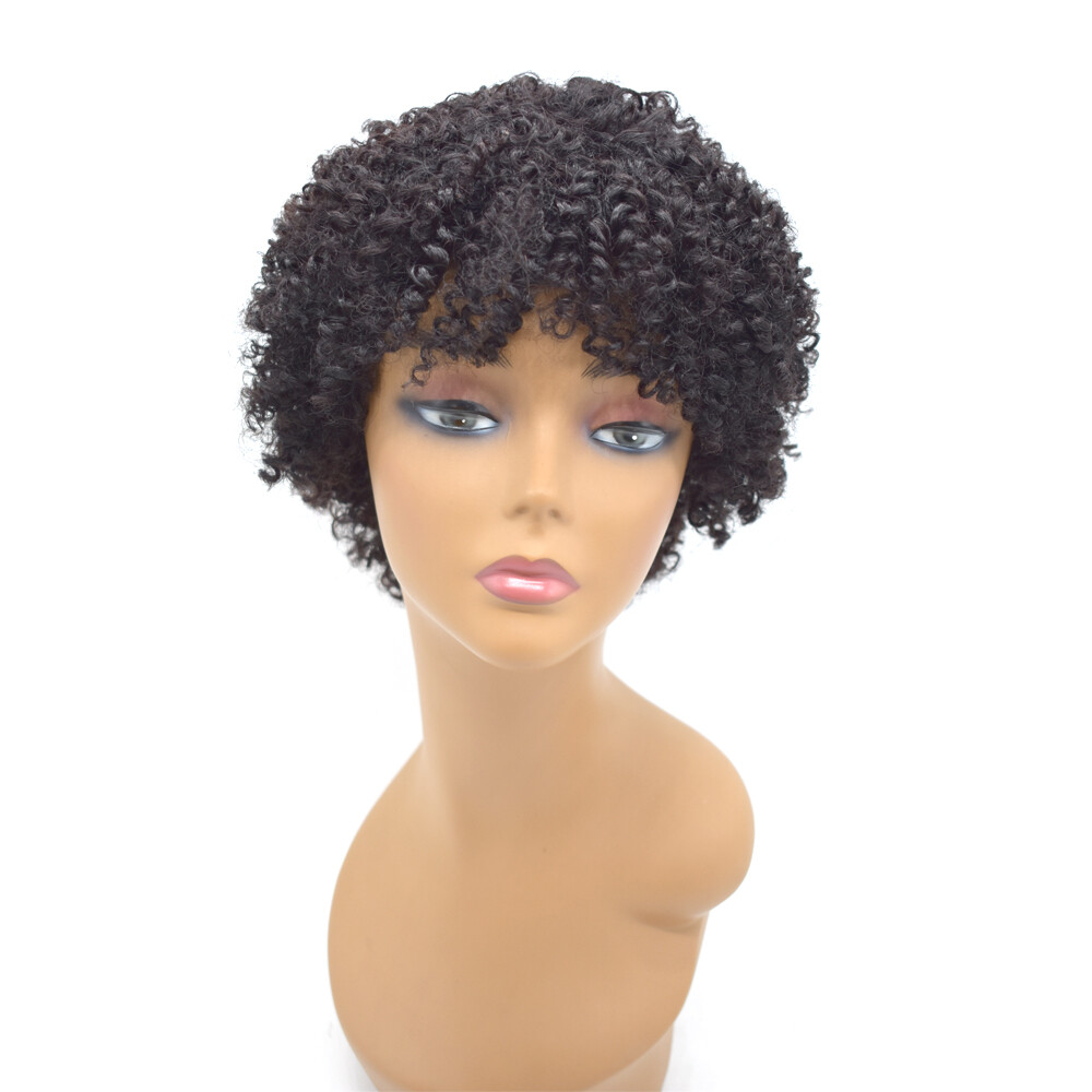 Kinky Curly Short Human Hair Afro Wigs for Black Women with Bangs Brazilian US