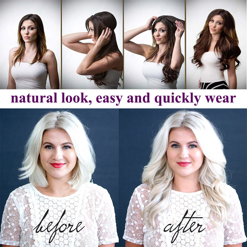 US Long Wire In Hair Extension One Piece Invisible Real Natural Fake Hairpieces
