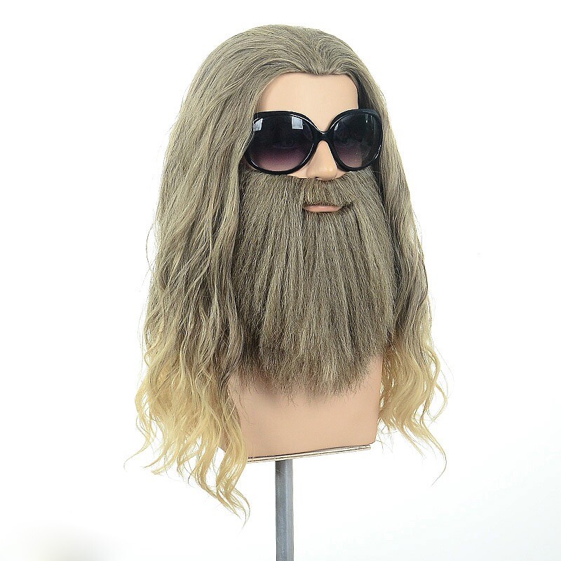 Men’s Thor Blonde Long Wavy Wig and Beard Set Heat Resistant Synthetic Cosplay