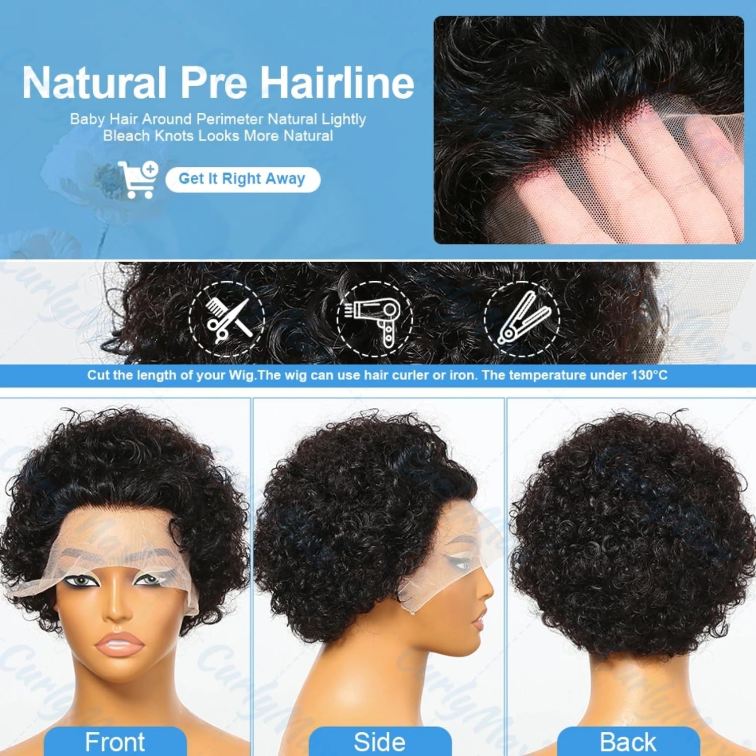 Yiifiulyn 6 Pixie Cut Wig Human Hair, Short Curly 13×1 Lace Front Human Hair …