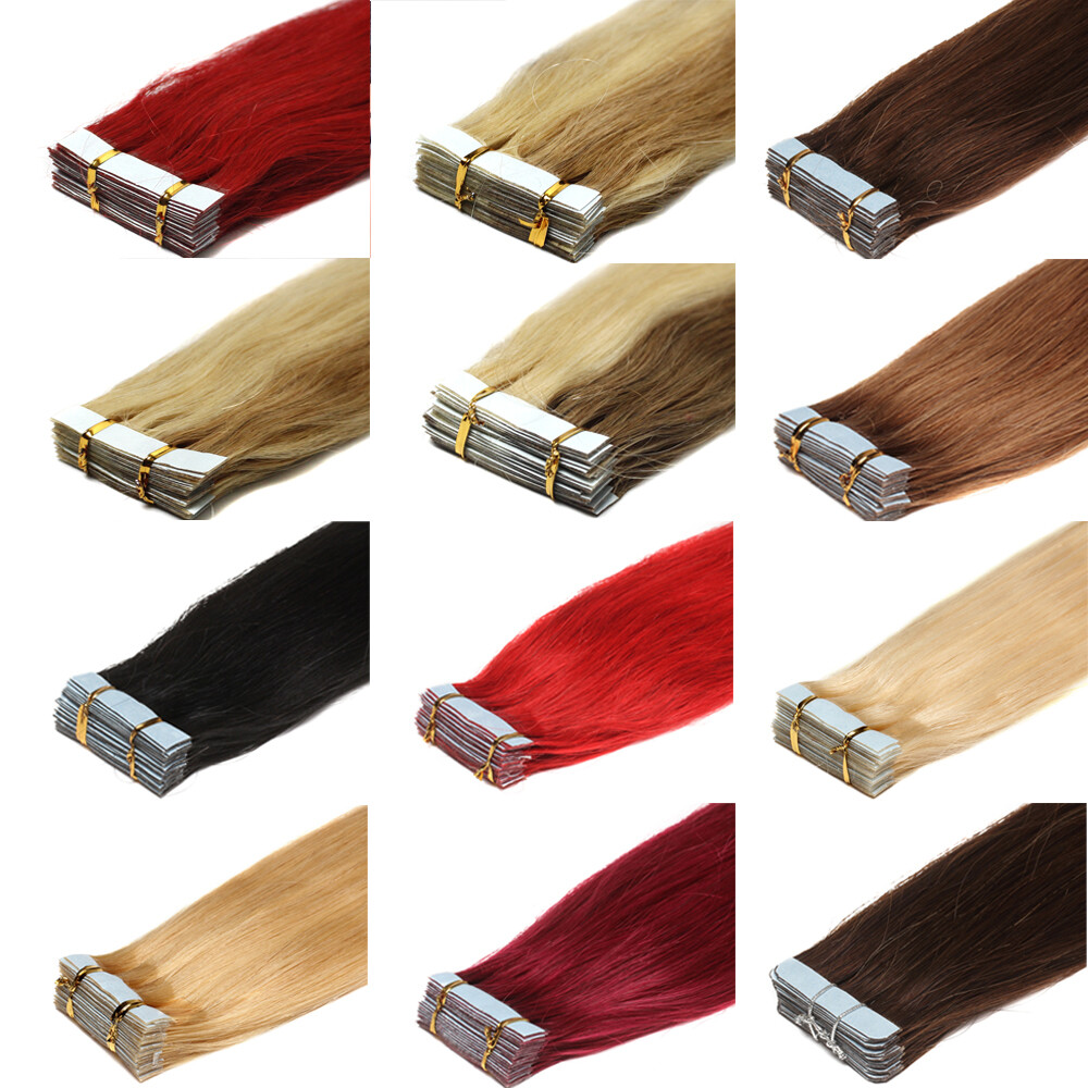 Seamless Tape In Remy Human Hair Extensions Skin Weft Full Head Hair 20-40-60PCS
