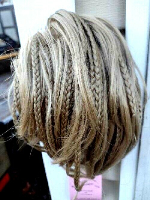 Short Clip on Hair Piece with micro braids NWT Black With 10% Silver Throughout